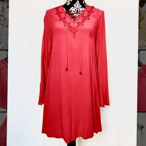 Red Long Sleeve Shift Dress
